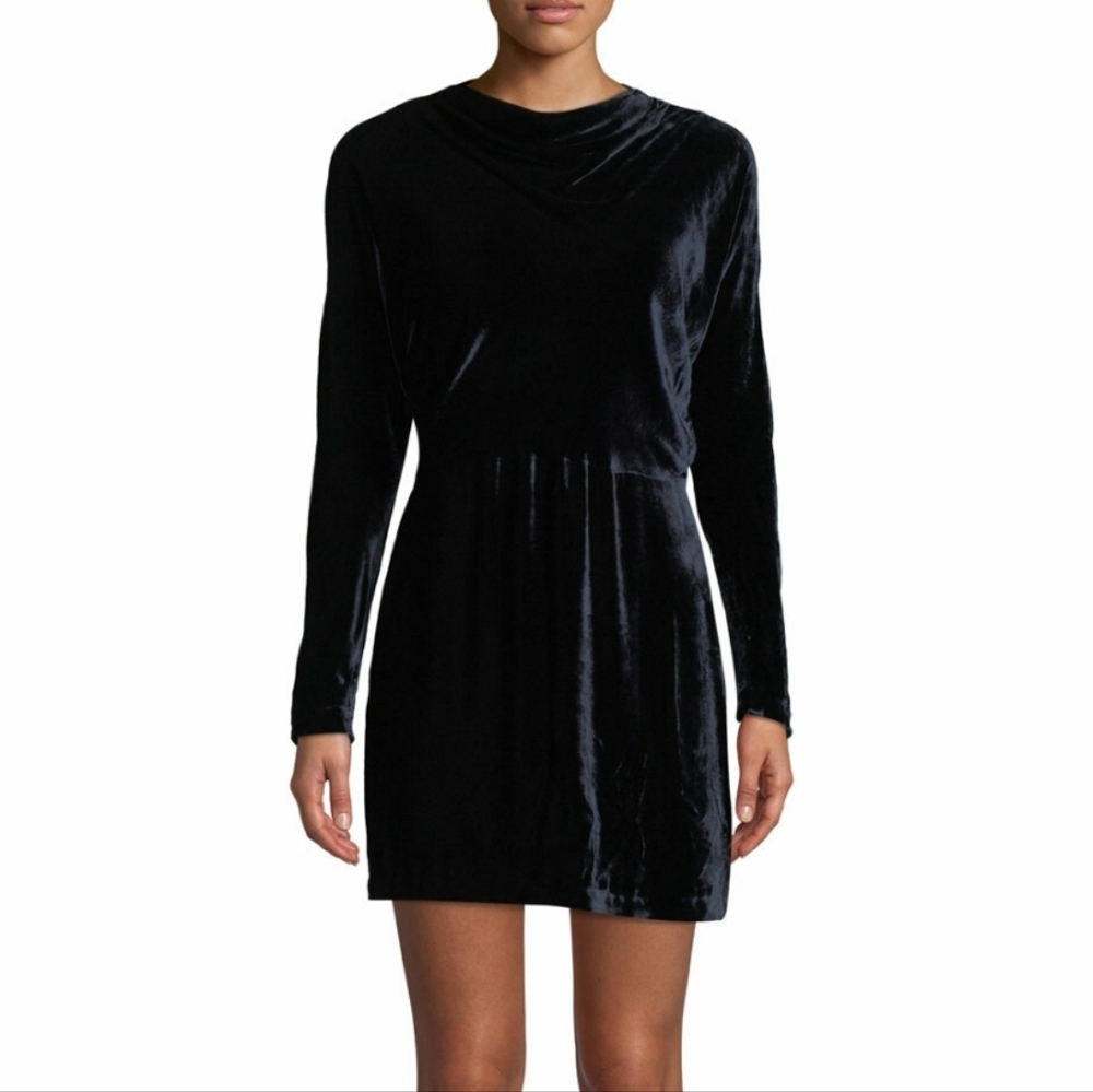 A.L.C. Martin Midnight Blue Velvet Long Dolman Sleeve Mini Dress Size 4